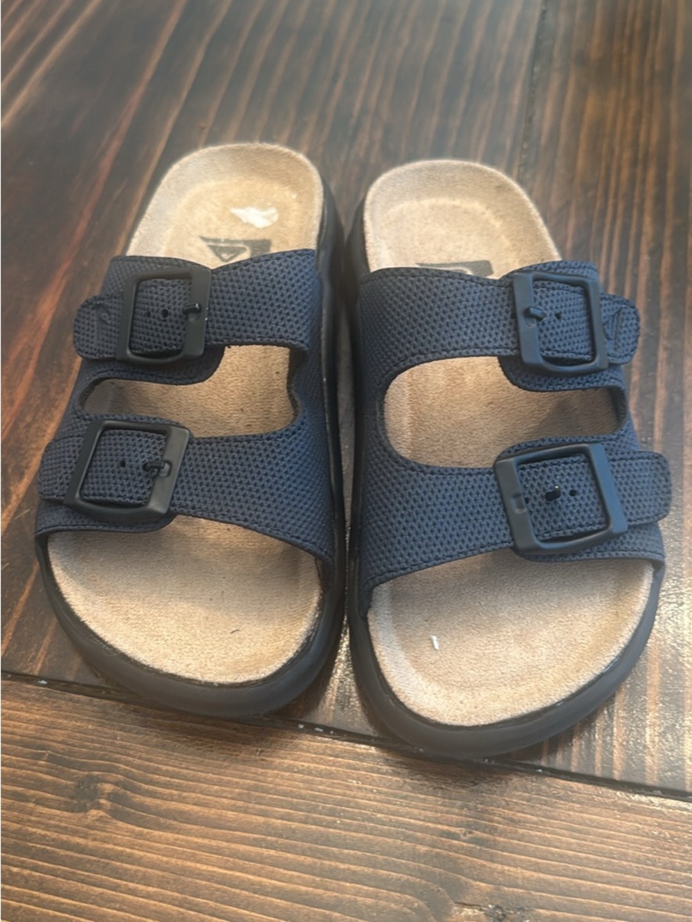 Kids Navy Double-Strap Adjustable Slide Sandals